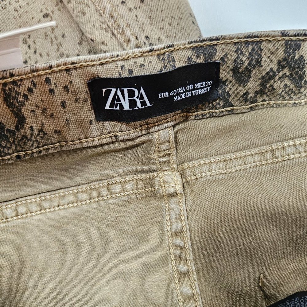 Zara The High Waist Skinny Faded Out Snake Print Cropped Pants Women's Size 8 - Picture 7 of 9